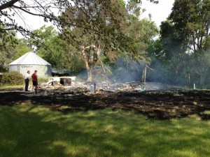 Smoldering remains of the home on Indian Creek St., near Atlantic. (Cass Co. EMA/photo)