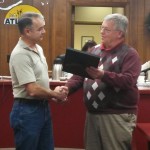 Steve Livengood receives his plaque from Mayor Jones. 