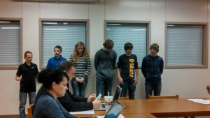 Atlantic Middle School students report to the School Board Mon. night on their Mock Trial experience.