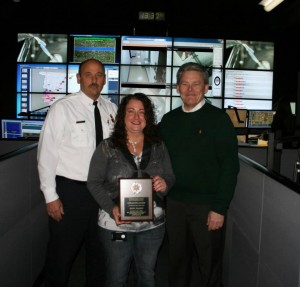 (from left to right) Council Bluffs Interim Fire Chief Larry Wohlers - Becky Francis - Sheriff Jeff Danker. (Pott. Co. S/O photo)