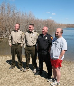 (Left-to-right) Cass County Sheriff Darby McLaren, Dep. Ryan Johnson, Atlantic Police Chief Steve Green & Councilman Chris Jimerson. 