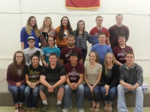 front row: Kaele Lange, Kate McAlpin, Jon "Waffles" Herron, Jared Hansen, Jen Neville, Jessica Wood, Jake Paulsen second row: Mitchell Pigeon, Rachel Walker, Nelson Zach, Harrison Olson, Cody Kommes 3rd row: Kennedy Madsen, Rachel Smith, Margo Christensen, Katie Kunik, John Schultes, Martin Olson