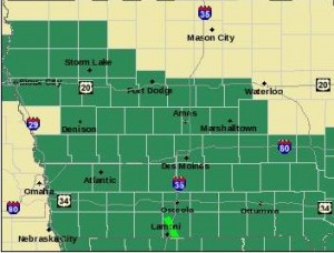 Counties in green are under or will be under a Flash Flood Watch