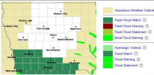 Counties in dark green are under a Flash Flood Watch. 