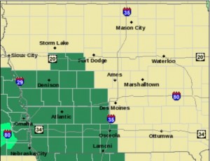 Flash Flood Watch for counties shown in green. 