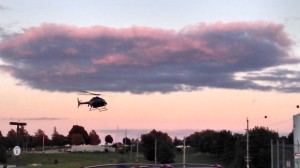 A medical chopper arrives as CCMH to transport an accident victim Friday evening. 