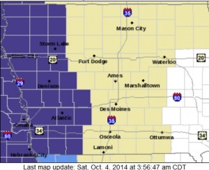 Freeze Warning for counties in purple until 8am today (10/4)
