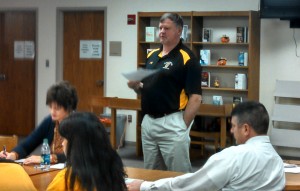 Atlantic School District Technology Coordinator Roger Warne talks to the School Board. (11/24) Ric Hanson, photo. 