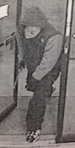 Still shot of robbery suspect taken from surveillance video. 