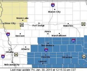 Winter Storm Watch covers the counties in blue. 