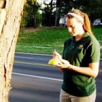A volunteer participates in the Iowa Tree Inventory. 