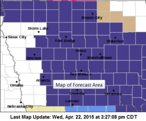 Freeze Warning for Counties in purple