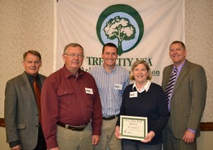 (From left) IA DNR Director Chuck Gipp, Atlantic Parks & Rec Director Roger Herring, Asst. Director Seth Staashelm, Trees Forever Chairperson Dolly Bergman & State Forester Paul Tauke.