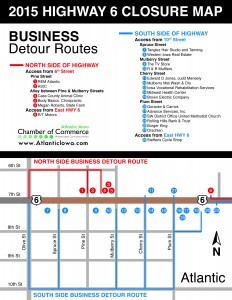 Detour map to local businesses along Hwy 6/7th Street in Atlantic, while construction is underway. (Courtesy Atlantic Chamber of Commerce)