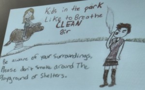 Draft of proposed Clean Air/No smoking sign proposed by the local GS Troop