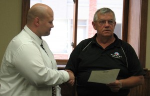 SWITA Transit Director Mark Lander shakes the Mayor's hand after he reads the proclamation. 
