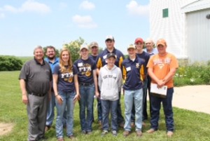 Front Row Left to right: Secretary Of Agriculture Bill Northey, Haley Carlson, Emily Saeugling, Braden Bean, Cale Pellett, Kyle Redinbaugh Back Row:  Eric Miller, Adam Freund, Garrett Schwanke, Clayton Saeugling, Representative Jack Drake 