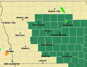 Counties in green are included in a Flash Flood Watch