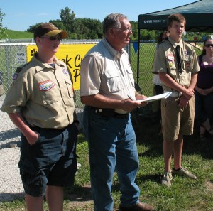 Eagle Scouts Cain Page (Left) & Eric Wieser (right). Parks & Rec Director Roger Herring (Center)