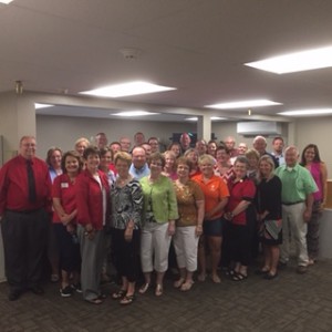 Rob Koppert and the Cass County 911 Communications team. Ambassadors Pictured: Carol Seddon, Carole Schuler, Sara Nelson, Don Rossell, Lana Westphallen, Rich Perry, Gerald Brink, Dan Mehman, Dr. Mitch Peerbolte, John Lund, Nedra Perry, Kathy Hockenberry, Crystal Christensen, Dr. Jim Kickland, Connie Wailes, Dolly Bergmann, Bill Saluk, Michelle Heath, Kerry Jepsen, Arlene Drennan, Russ Joyce, Debbie Leistad, JoAnn Runyan, Duane McFadden, Tracey Marshall, Nick Harris, Mark Wedemeyer, and Ouida Wymer.