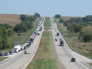I-80 looking east from the Olive Street (N-16) bridge. WB traffic was being routed to the off ramp past the scene and back onto I-80. 