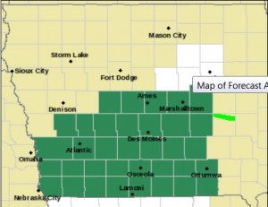 Counties in green are included in a Flash Flood  Watch.