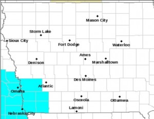 Freeze Watch for Counties in aqua color