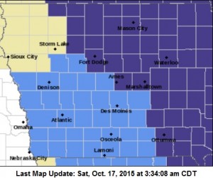 Frost Advisory until 9-a.m.Sat. for counties shaded in light blue. Counties in purple are under a Freeze Warning until 9-a.m. 