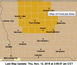 Wind Advisory for counties shaded in light brown; High Wind Warning for counties in gold on this map.