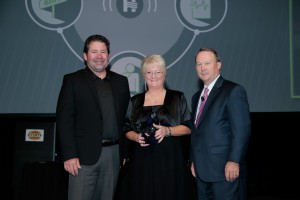 Cathie Alff was presented with a Hospital Hero award by Ted Townsend, Iowa Hospital Association Board Chair, and Todd Hudspeth, Cass County Health System Chief Executive Officer.