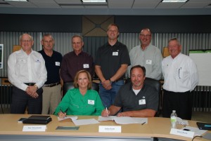 Pictured…Front row; Sue Tronchetti, Paton-area farmer and West Central Board Chair; John Scott, Odebolt-area farmer and FC Board President. Back row: Milan Kucerak, West Central President and Chief Executive Officer; Jim Carlson, Gowrie-area farmer and West Central Vice Chairman; Sam Spellman, Woodward-area farmer and West Central Board Secretary; Jordan Carstens, Bagley-area farmer and FC Board Vice President; Dan Reynolds, Rockwell City-area farmer and FC Board Secretary; and Jim Chism, FC Chief Executive Officer.  