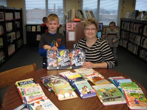 Pictured are Janice Dickerson, school librarian and Trevor's younger brother, Grant Petty. (Photo supplied by Melanie Petty)