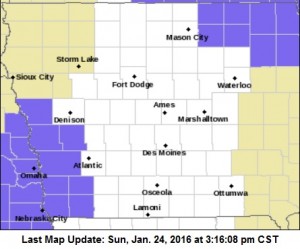 Winter Weather Advisory Monday for counties in purple.