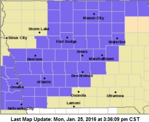 All counties in purple are under a Winter Weather Advisory. 