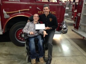 Max Petersen received an award for “2015 Honorary Atlantic Firefighter.”