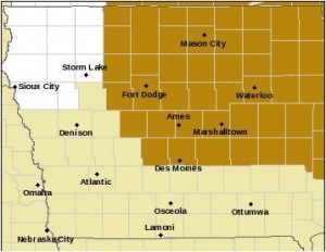 High Wind Watch for counties shaded in brownish-gold
