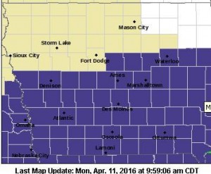 Freeze Warning for counties in purple