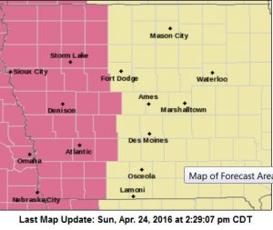 SEVERE THUNDERSTORM WATCH UNTIL 10-p.m (Counties in mauve)