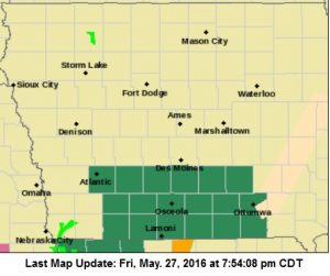 Flash Flood Watch for counties in green