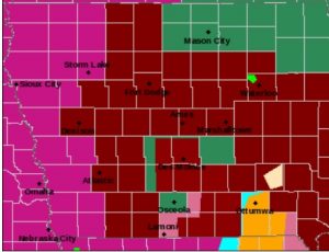 Excessive Heat Warning: Counties in pink; Excessive Heat Watch: Counties in deep red color. 