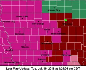 Counties in pink/lavender will be under an Excessive Heat Warning; Counties in deep red will be in an Excessive Heat Watch. 