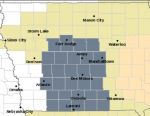 Dense Fog Advisory for counties in gray. 