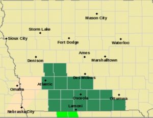 Flash Flood Watch for counties shaded in green