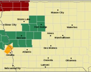 Flash Flood Watch for Counties in green