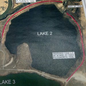 (file photo from Feb. 2015 showing the sections of trail that's being worked on [in red])