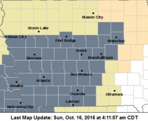 Dense Fog Advisory for counties in gray. 