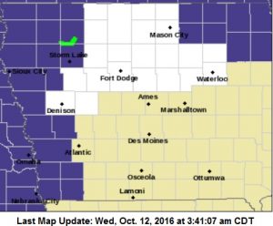 Freeze Warning for Counties in purple, Thursday