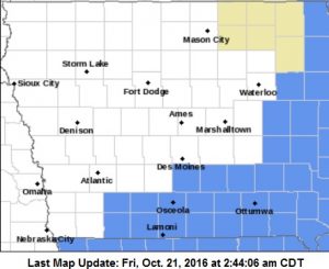 Frost Advisory for counties in light blue