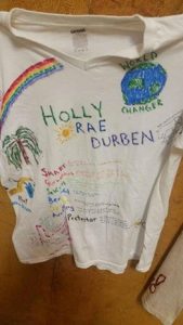 The shirt made in memory of Holly Durbin.