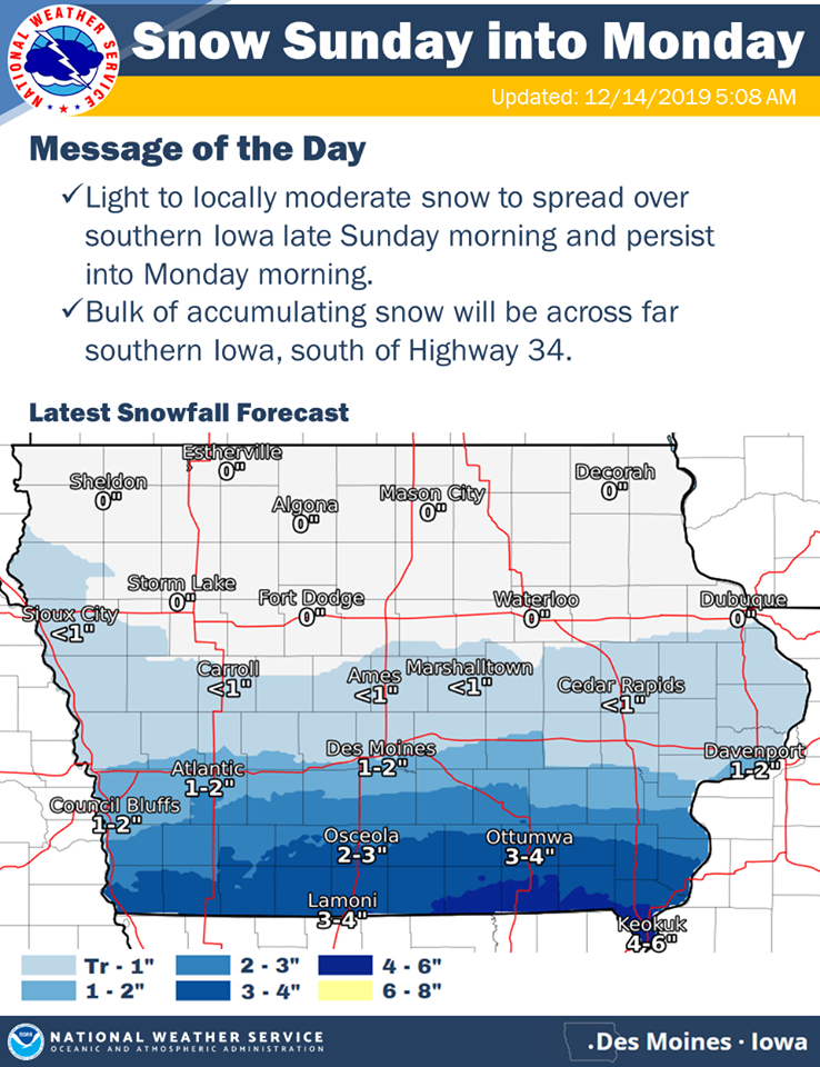 Snow expected across the southern half of Iowa, SundayMonday « KJAN